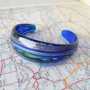 chunky blue glass cuff bracelet